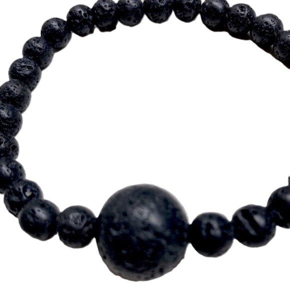 BLACK LAVA ROCK Bracelet with Round Lava Rock Accent One size fits most - Picture 1 of 13